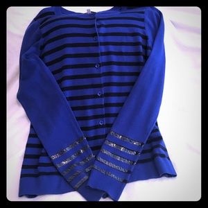 Gap Cobalt Blue Black Stripe Cardigan w/Sequins
